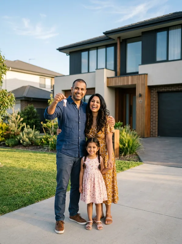 Happy family holding the keys to their new home